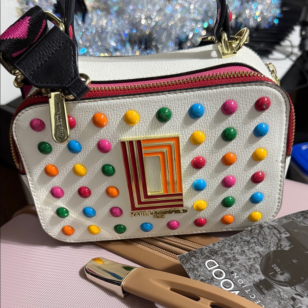 Karl Lagerfeld White Multicolor Studded Crossbody Bag